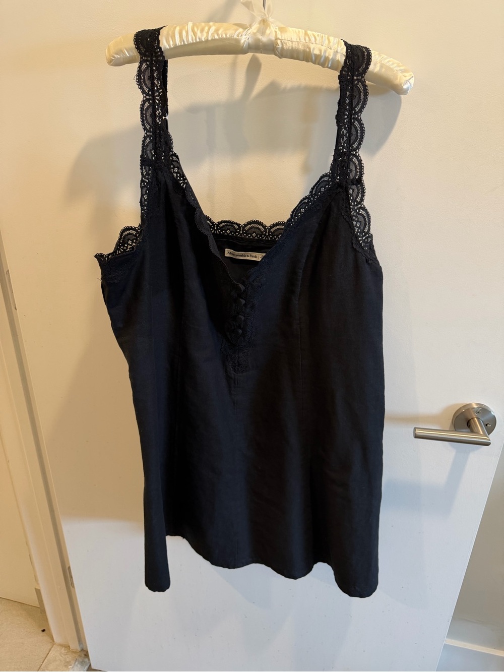 Abercrombie & Fitch Black Linen Blend Lace Trim Mini Dress XL